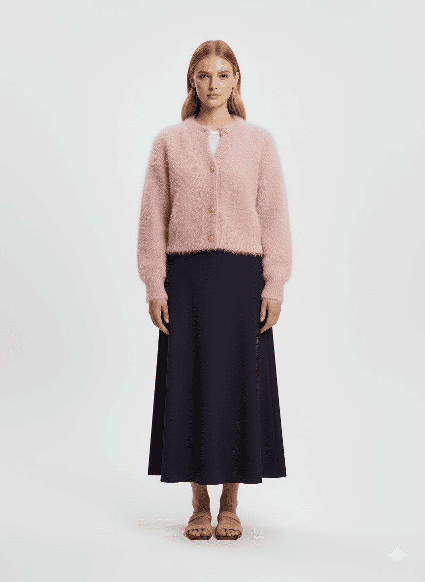 Cardigan duveteux rose poudré - image 1