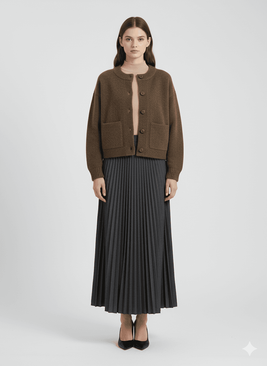 Gilet en maille marron à poches - image 1