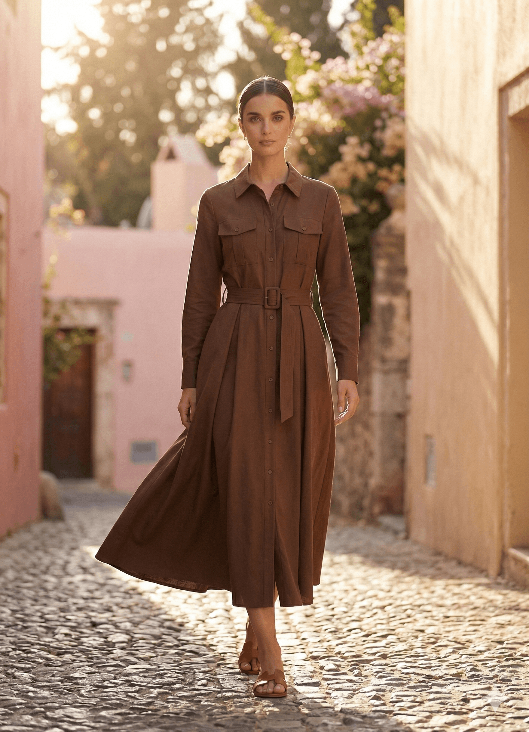 Robe Longue chemise marron Tsniout - image 1