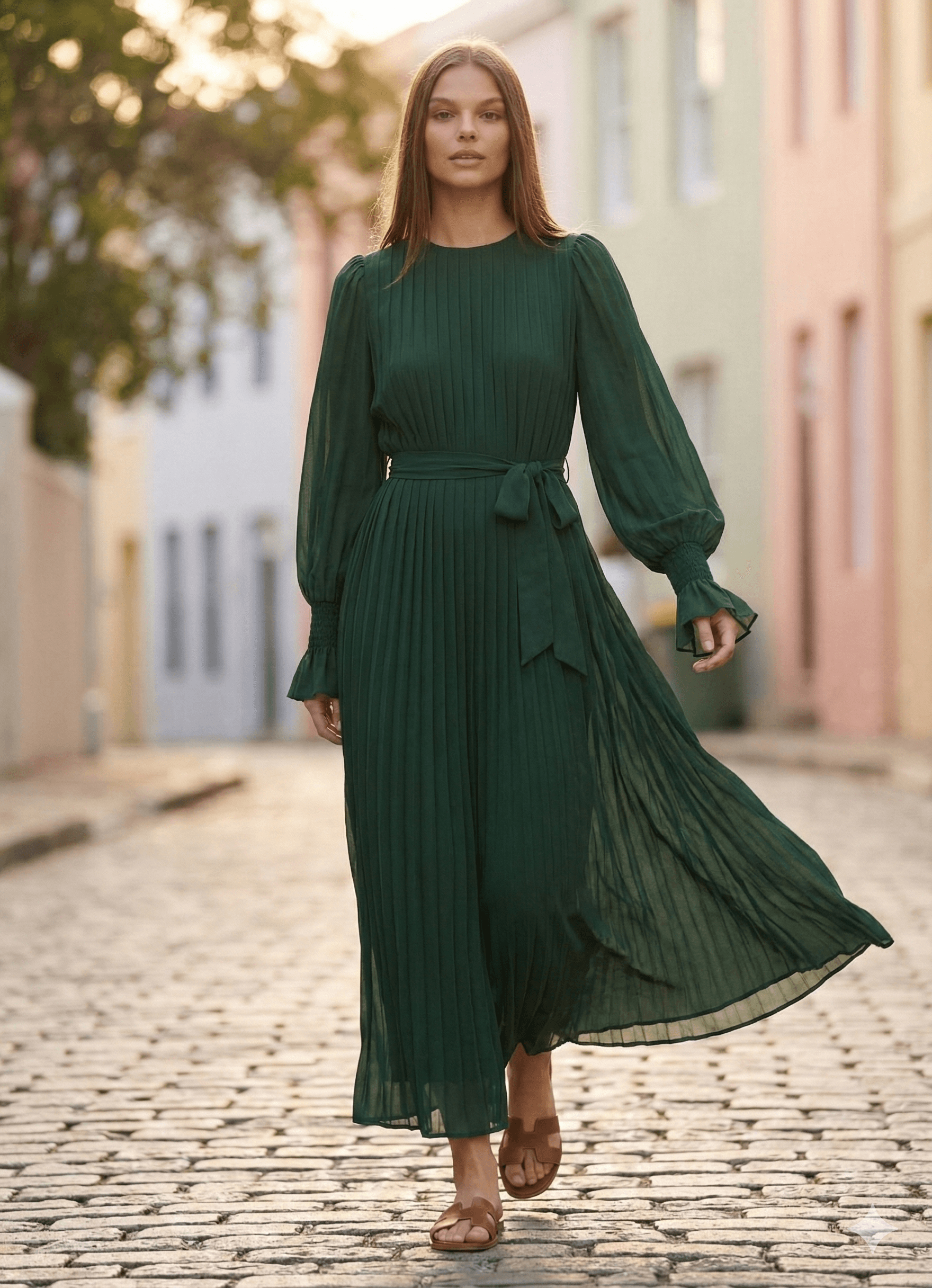 Robe Longue plissée vert émeraude Tsniout - image 1