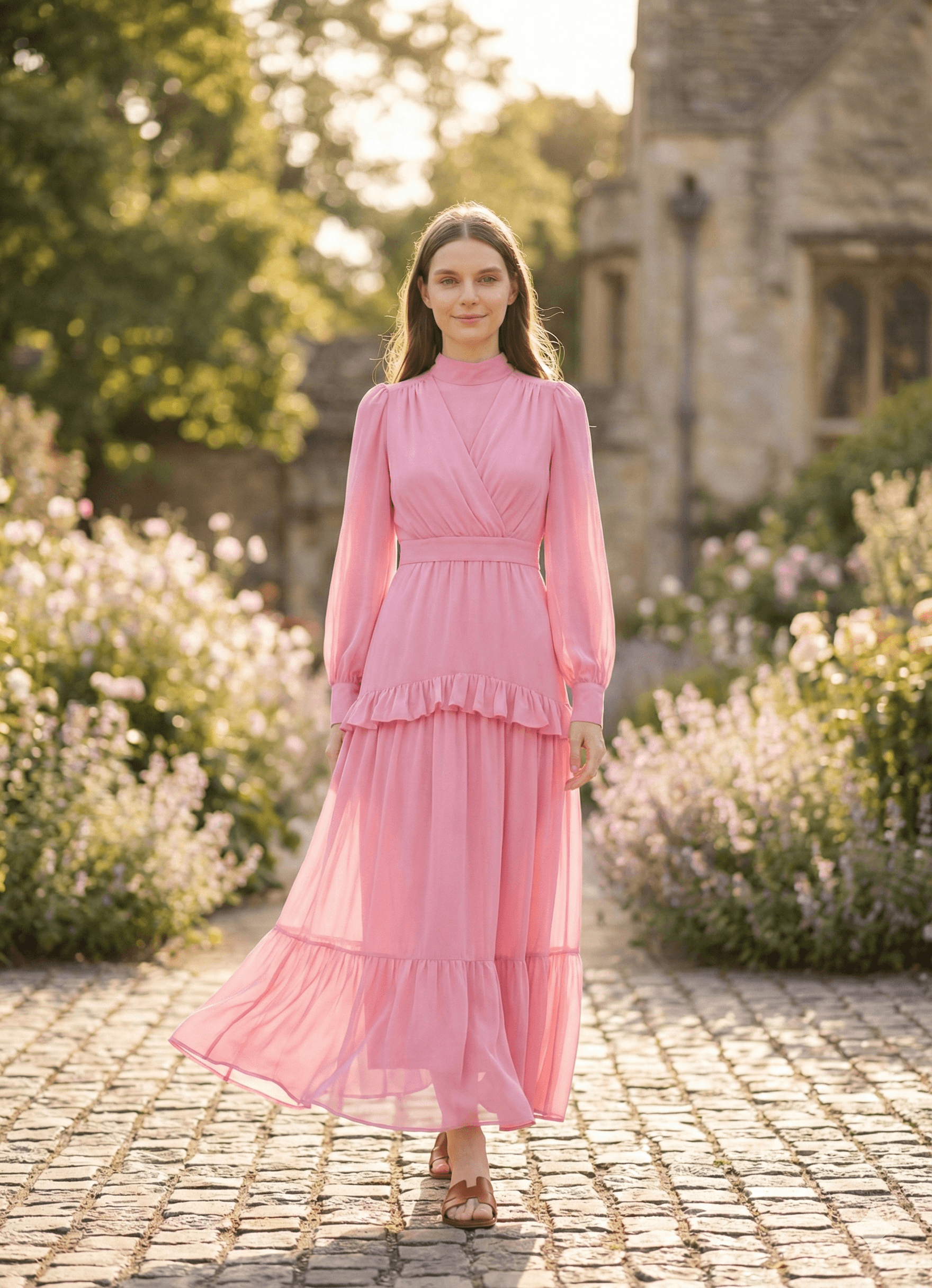 Robe Longue Rose à Volants Tsniout - image 1