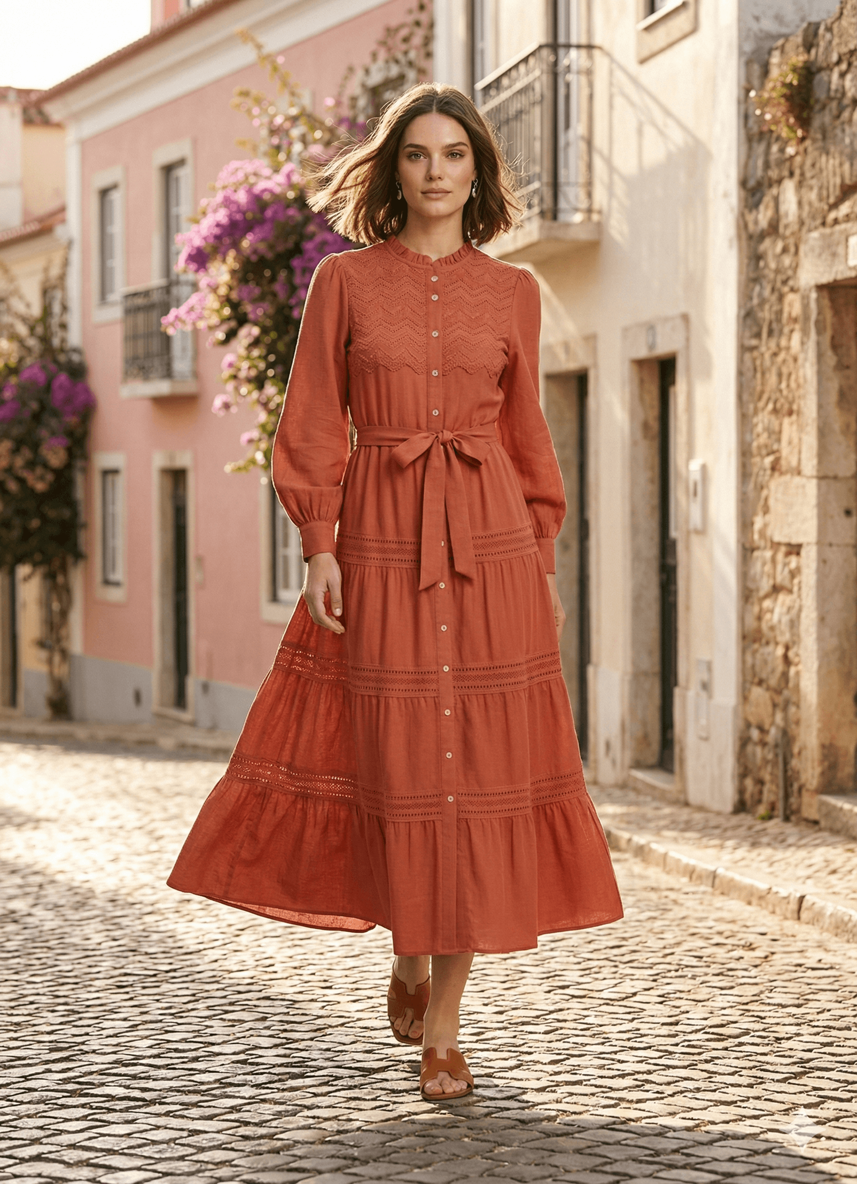 Robe longue trapèze brodée en Patchwork Tsniout - image 1