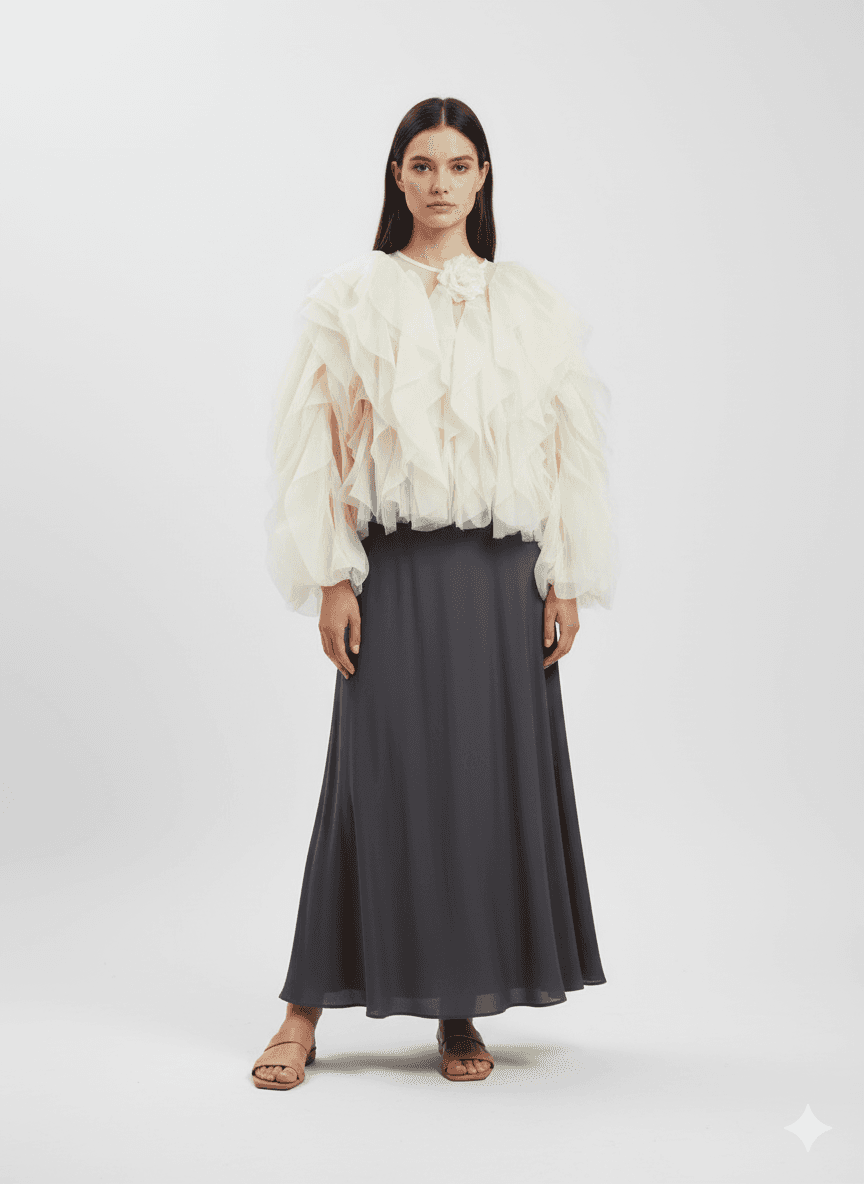 Top blanc chic manches bouffantes - image 1