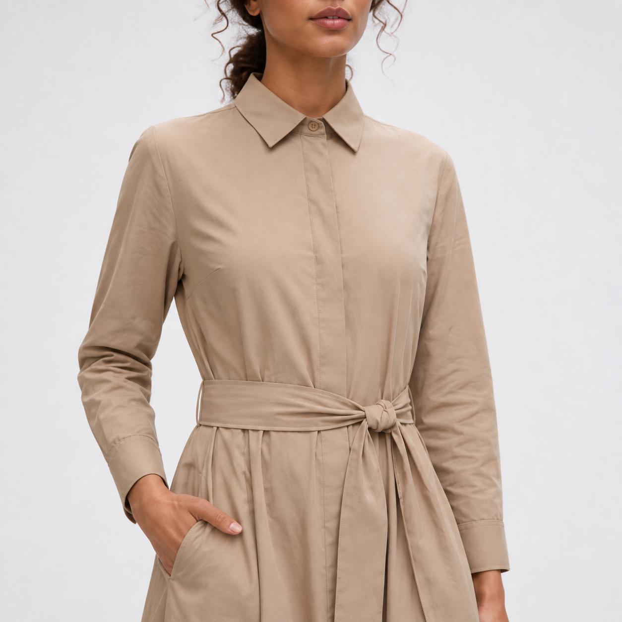 Robe longue taupe ceinturée Tsniout – 04 zoom produit