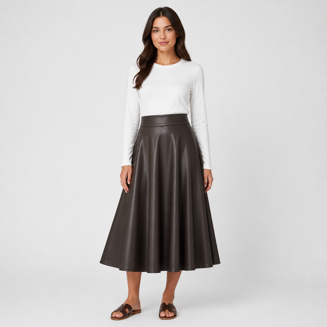 Jupe midi brun foncé en similicuir – vue 2