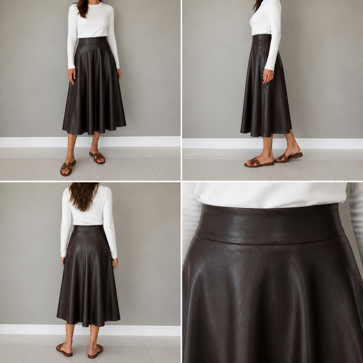 Jupe midi brun foncé en similicuir – vue 4