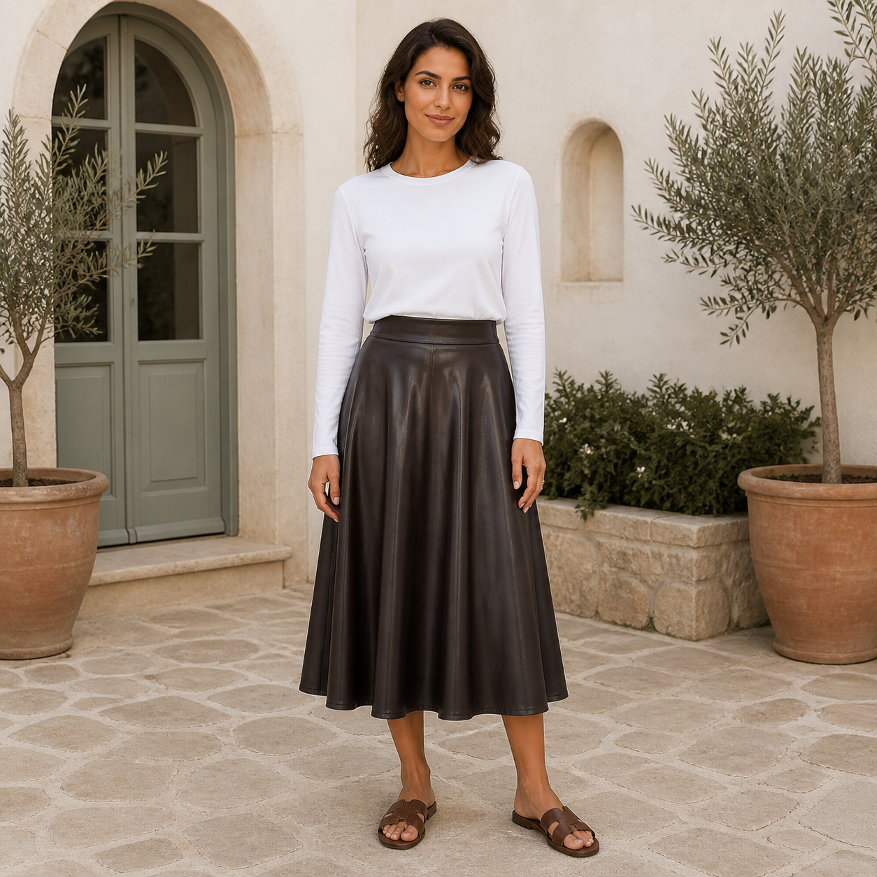 Jupe midi brun foncé en similicuir – vue 6