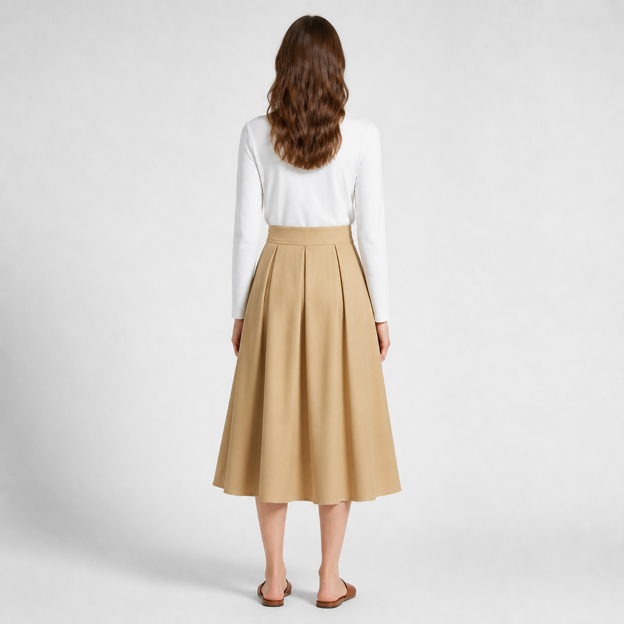 Jupe midi camel plissée Tsniout – 02 dos studio