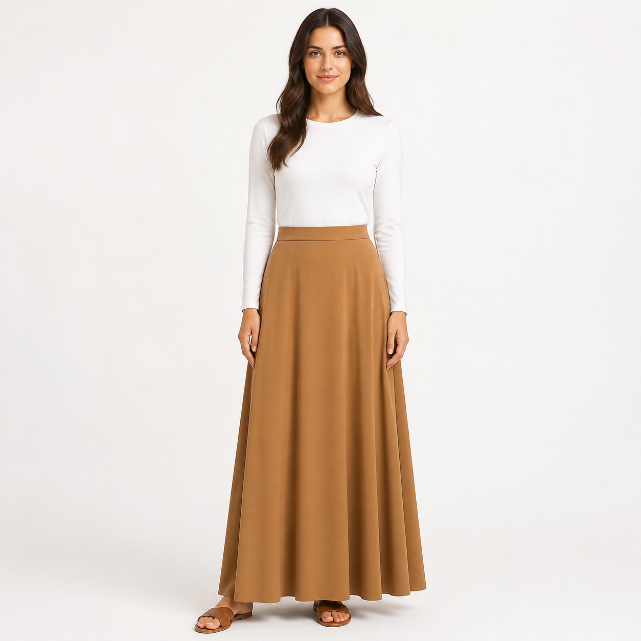 Jupe longue camel fluide – vue 1