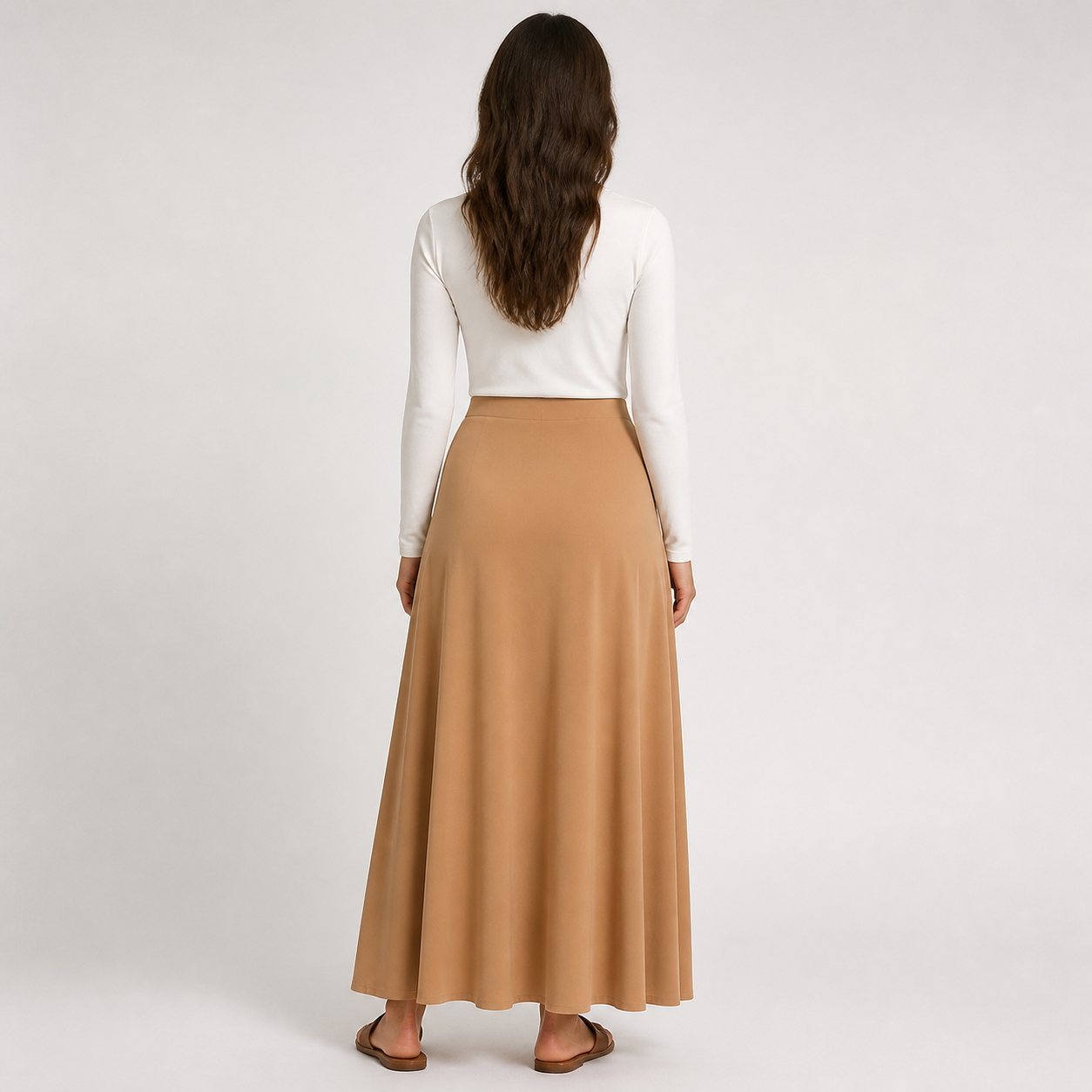 Jupe longue camel fluide – vue 2