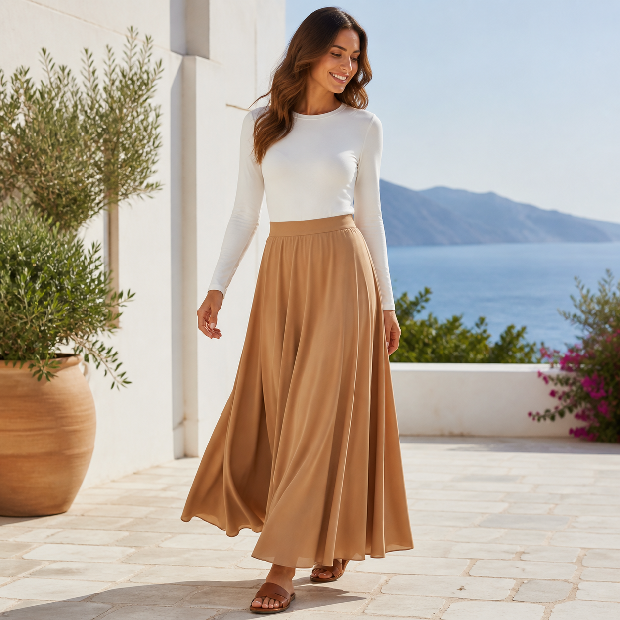 Jupe longue camel fluide – vue 3