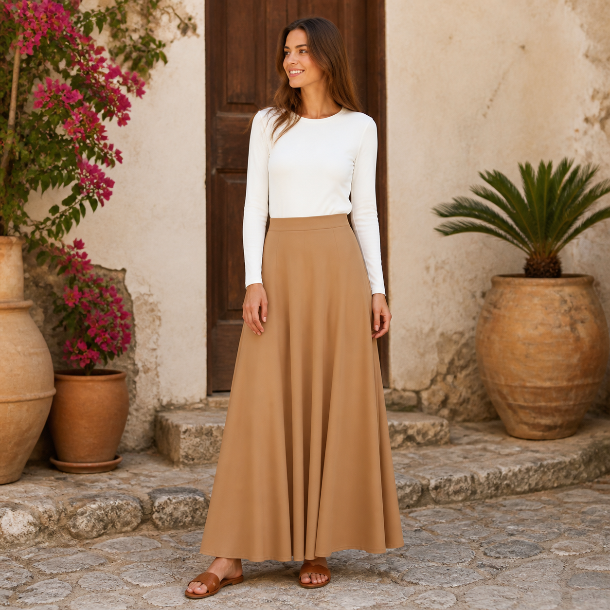 Jupe longue camel fluide – vue 6