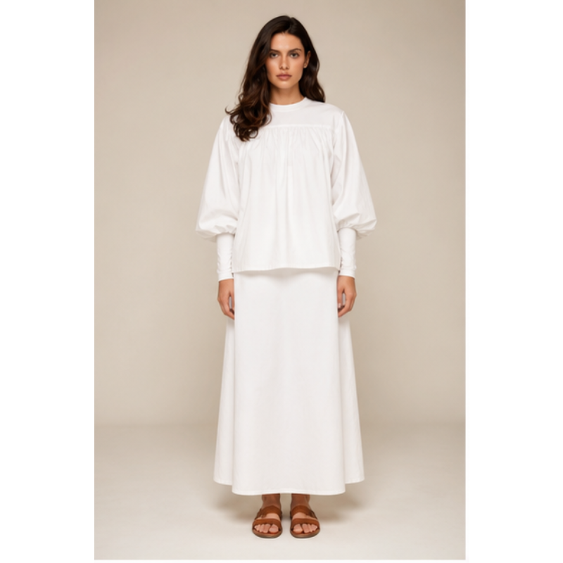 Top blanc bouffant à encolure fermée Tsniout – vue 1