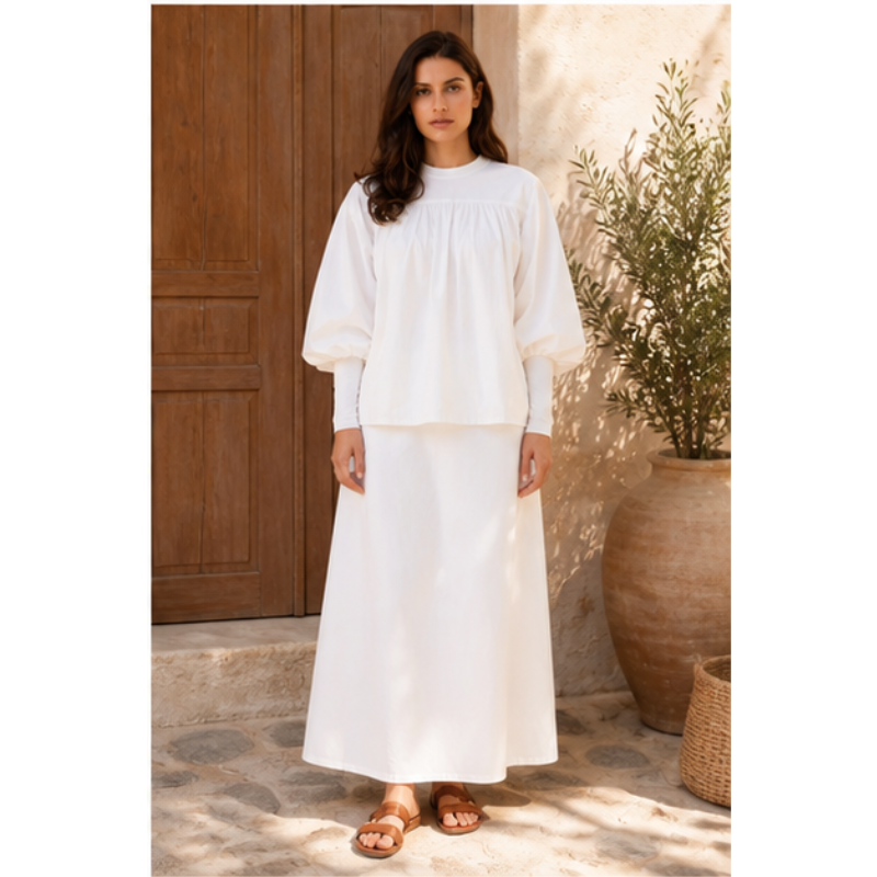 Top blanc bouffant à encolure fermée Tsniout – vue 3