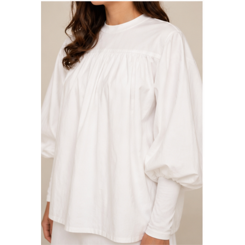 Top blanc bouffant à encolure fermée Tsniout – vue 4