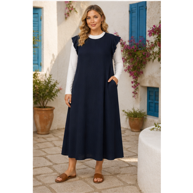 Robe longue marine à coupe fluide Tsniout – vue 3