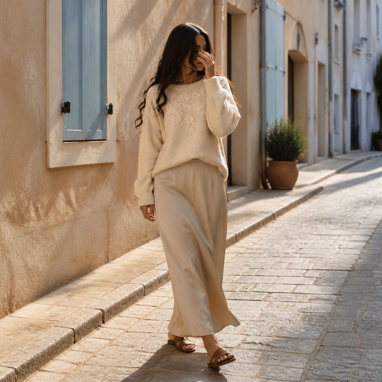 Pull écru brodé de fleurs – vue 3