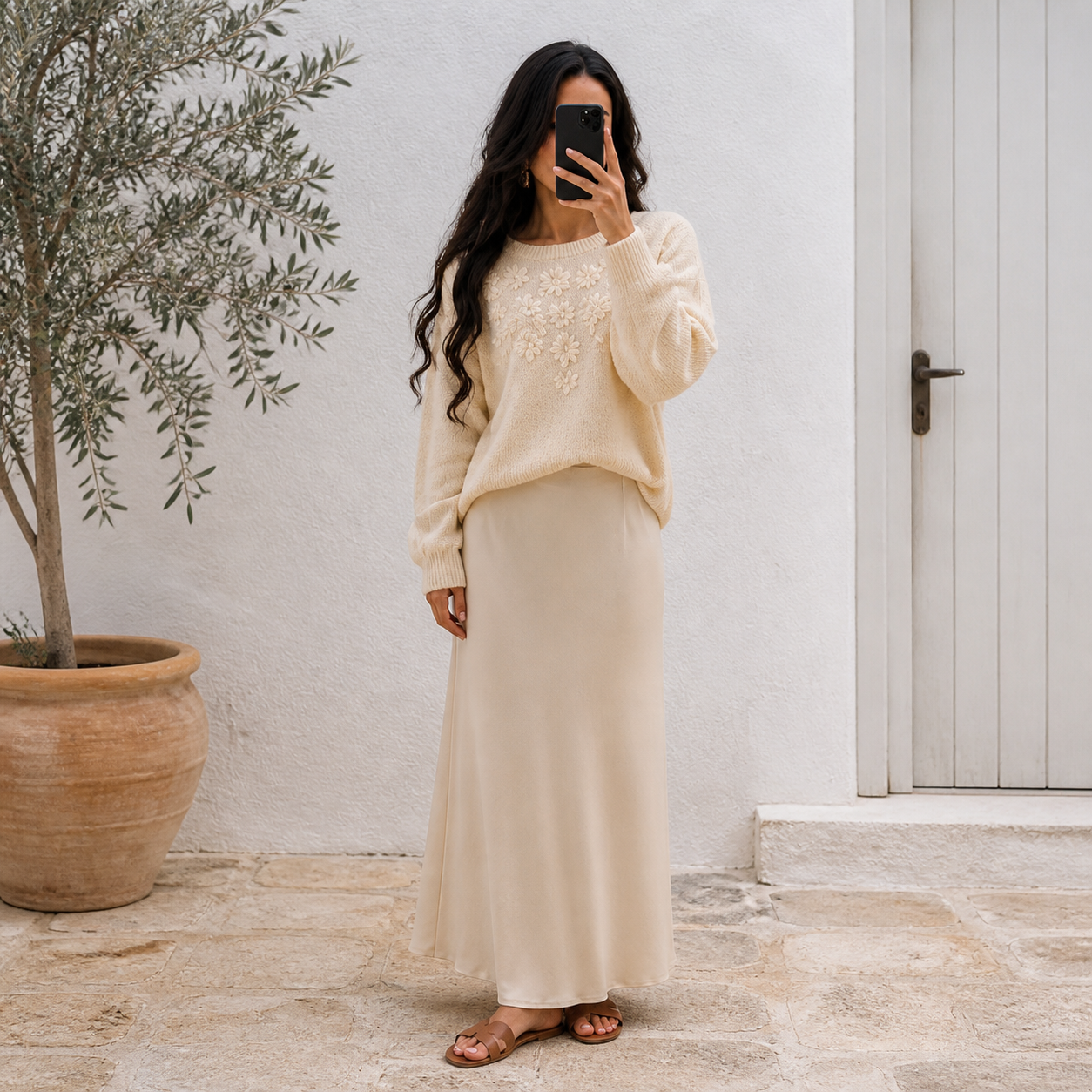Pull écru brodé de fleurs – vue 6
