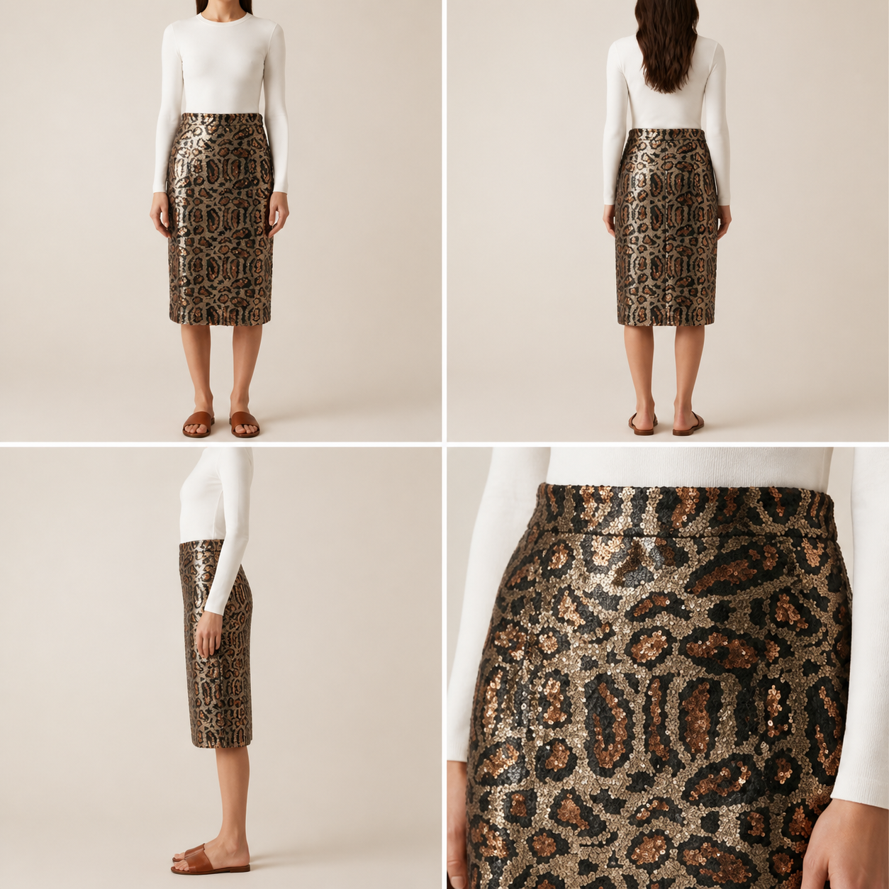 Jupe camel à sequins motif léopard – vue 4