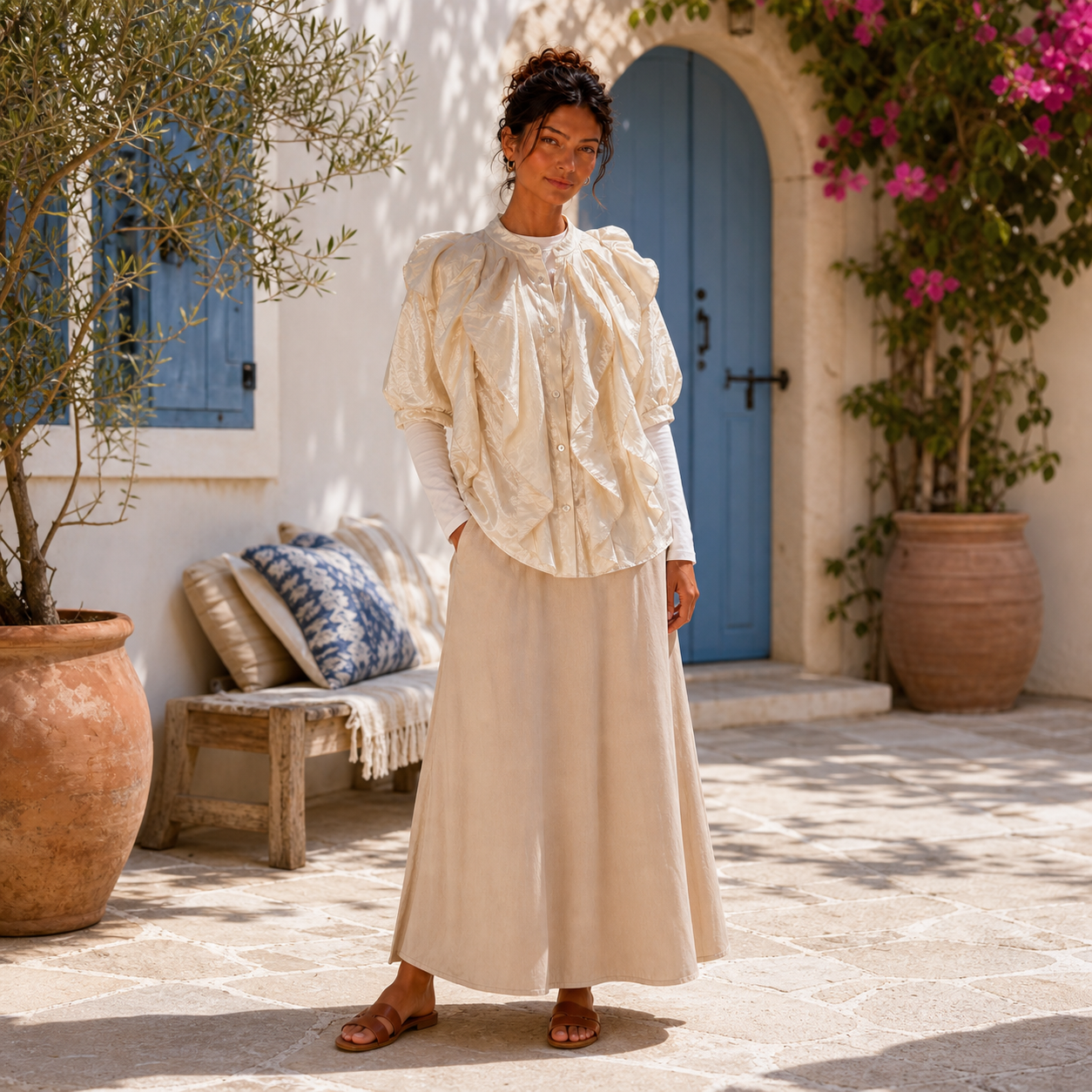 Blouse écrue satinée à volants – vue 6