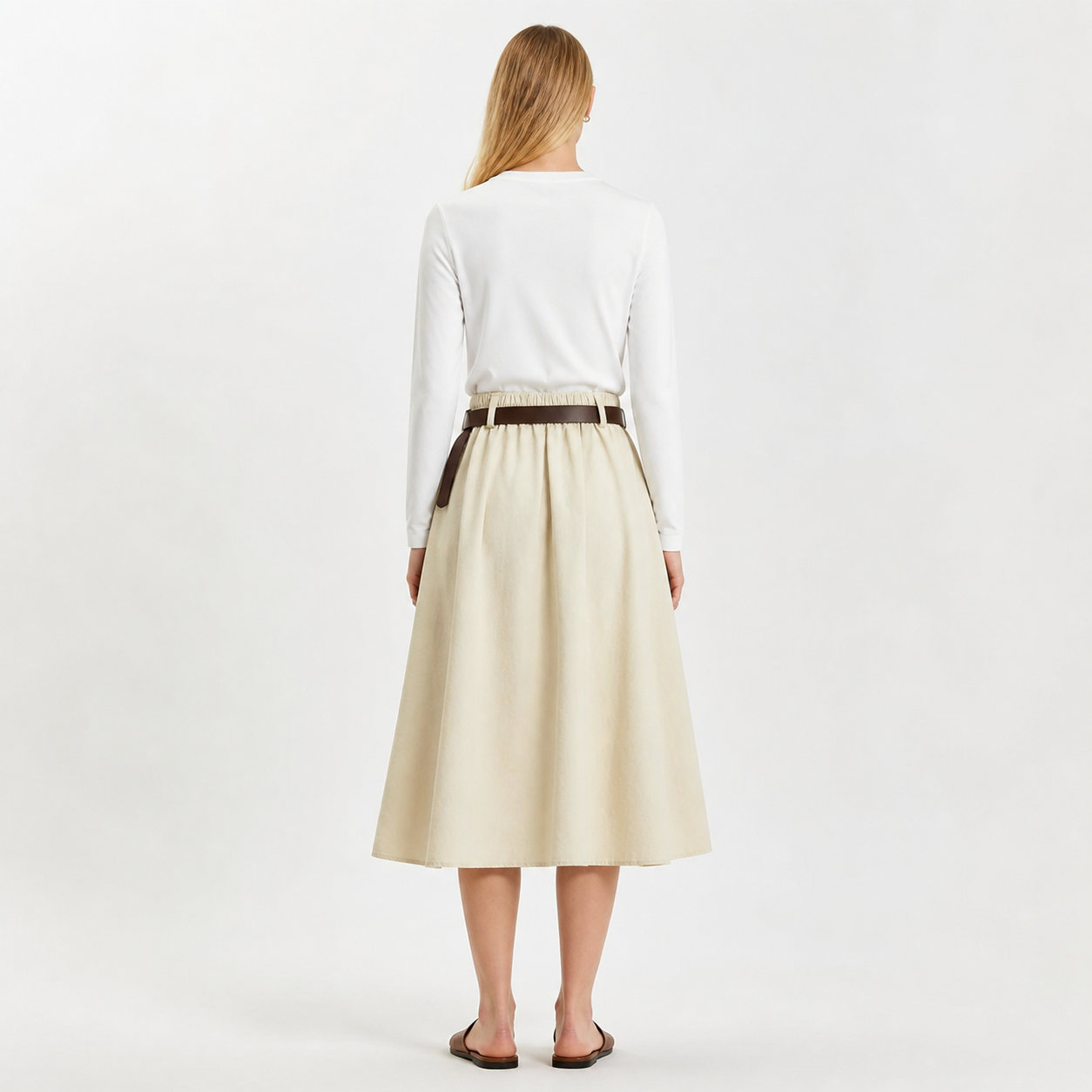 Jupe midi beige à ceinture – vue 2
