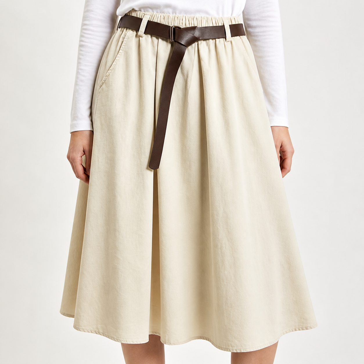 Jupe midi beige à ceinture – vue 4