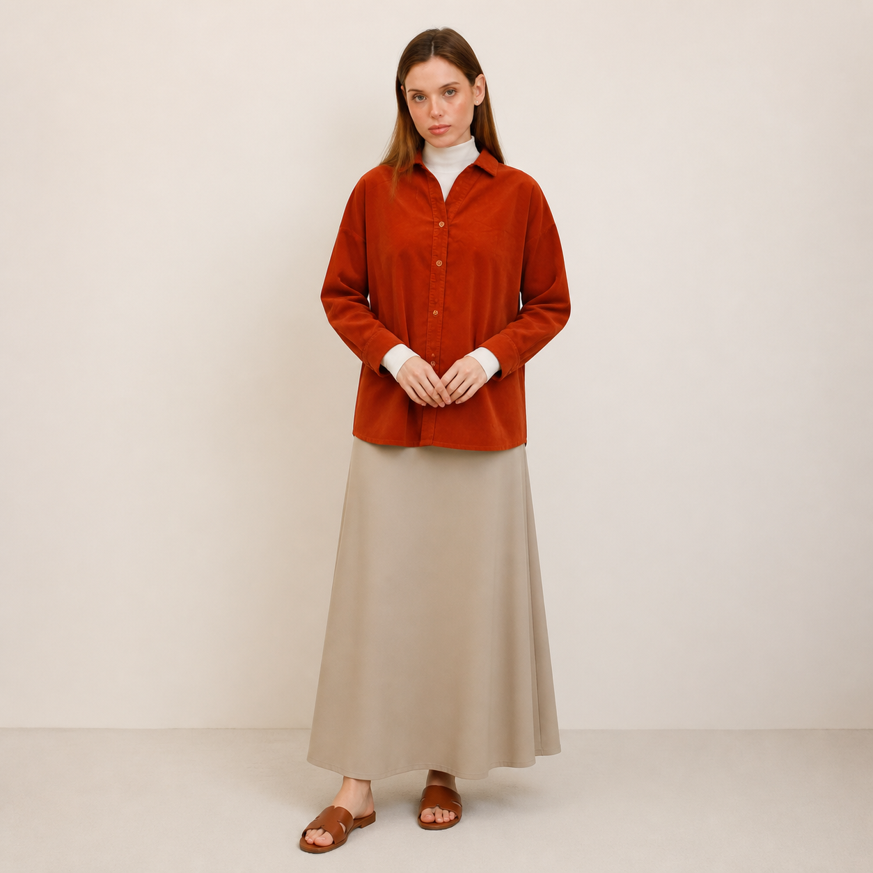 Chemise en velours rouille – vue 1