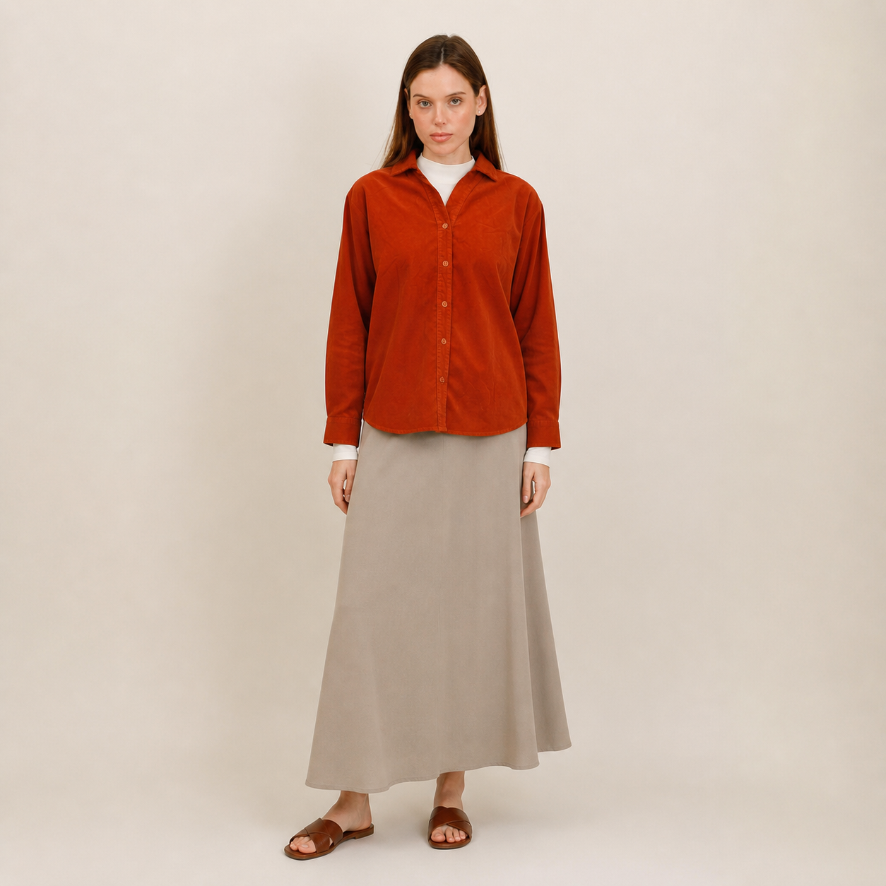 Chemise en velours rouille – vue 2
