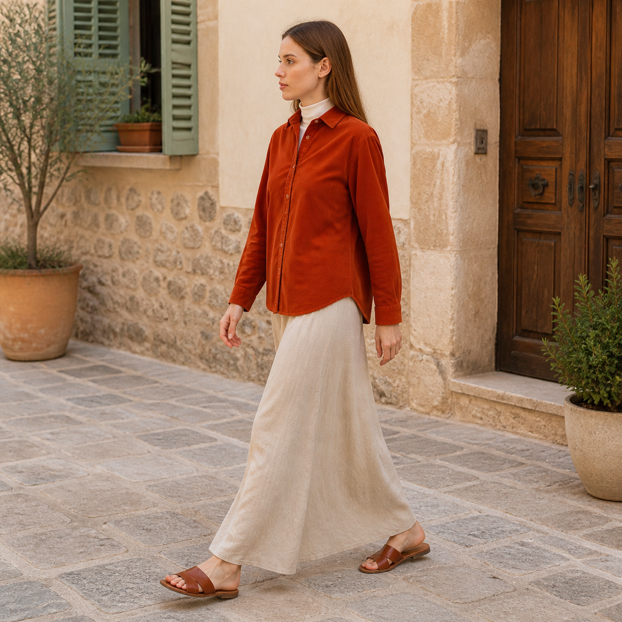 Chemise en velours rouille – vue 3