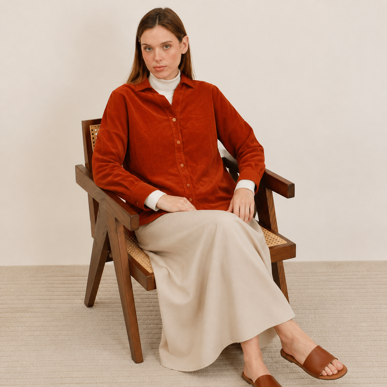 Chemise en velours rouille – vue 4