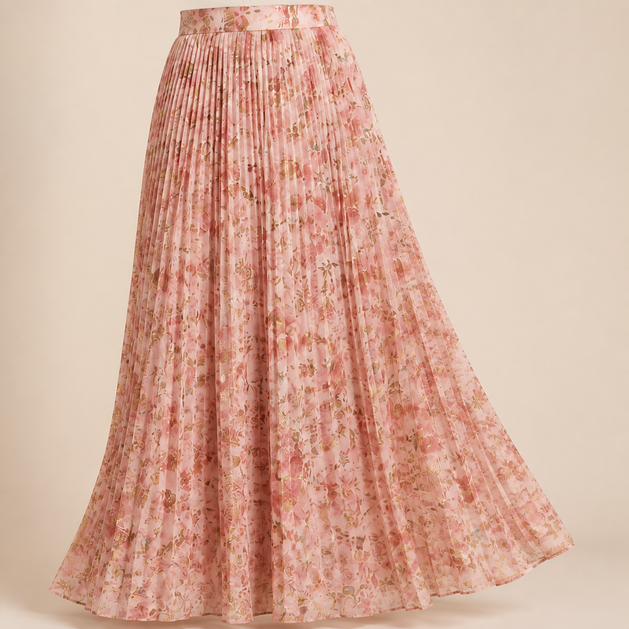 Jupe longue rose fleurie plissée Tsniout – 04 zoom produit