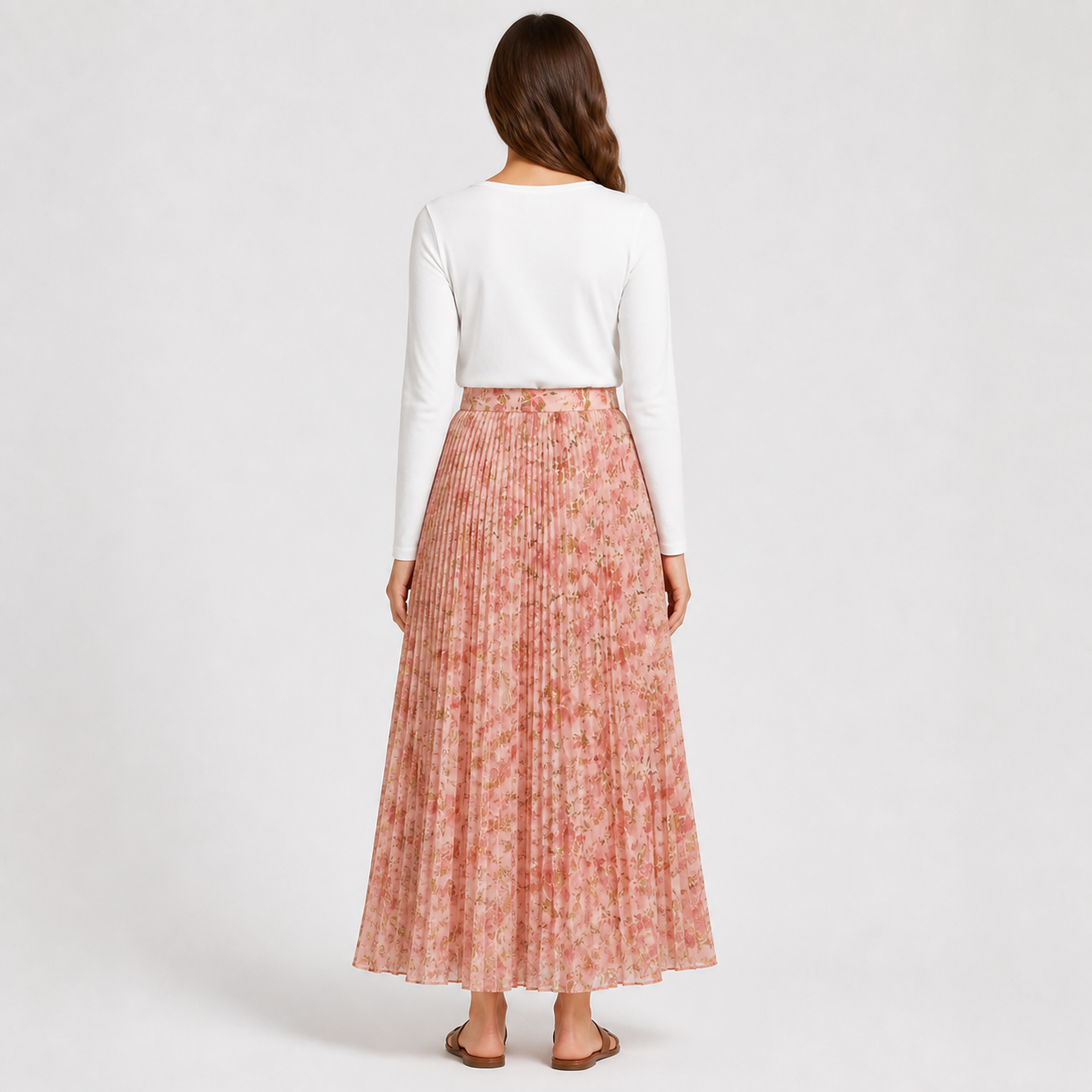 Jupe longue rose fleurie plissée Tsniout – 02 dos studio