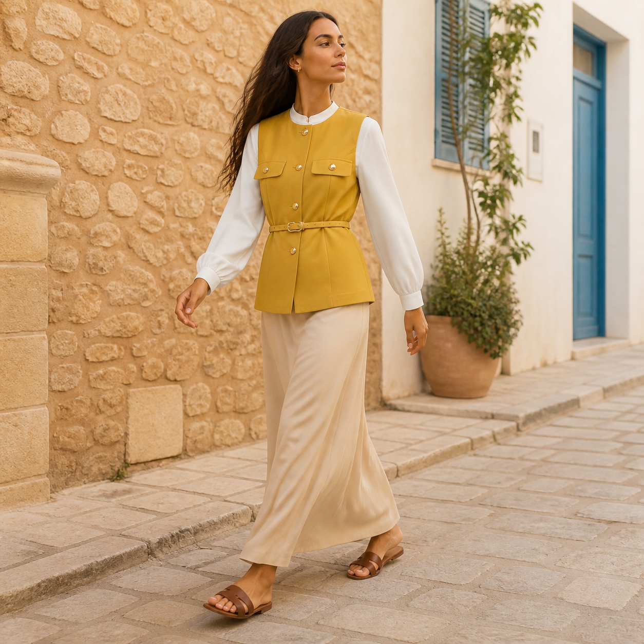 Gilet jaune structuré ceinturé – vue 3