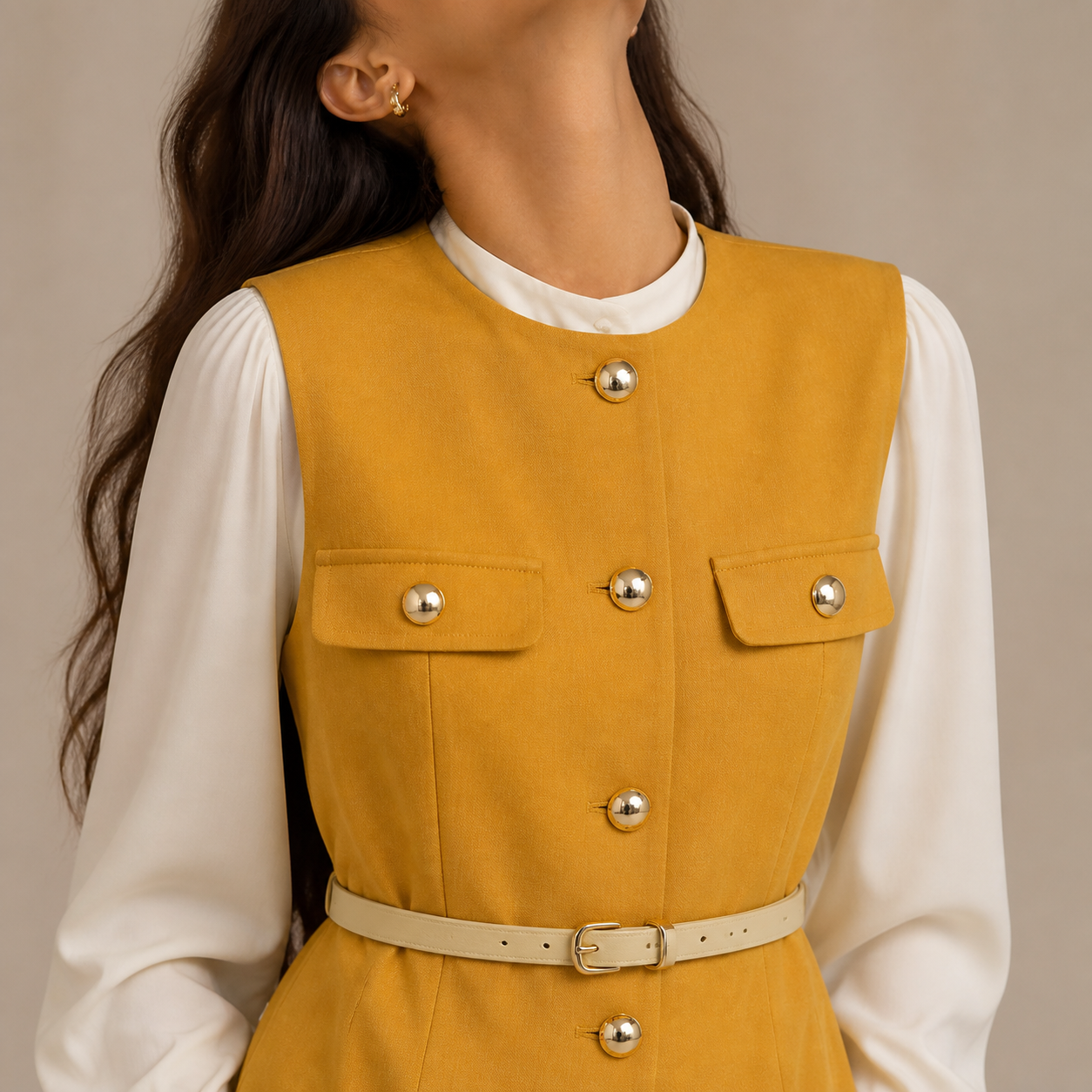 Gilet jaune structuré ceinturé – vue 4