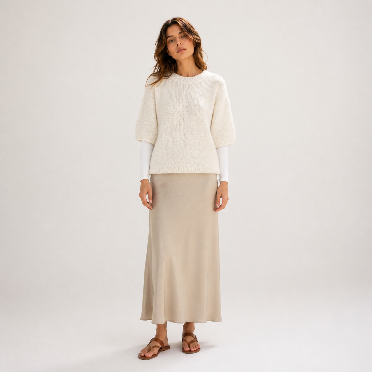 Pull écru en maille bébé alpaga Tsniout — Alpaga 30 %, acrylique 38 %, polyamide 32 %