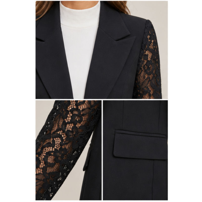 Blazer noir à manches dentelle Tsniout – 04 zoom produit