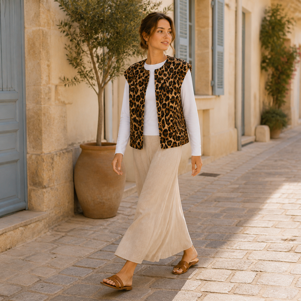 Gilet beige imprimé léopard sans manches – vue 3