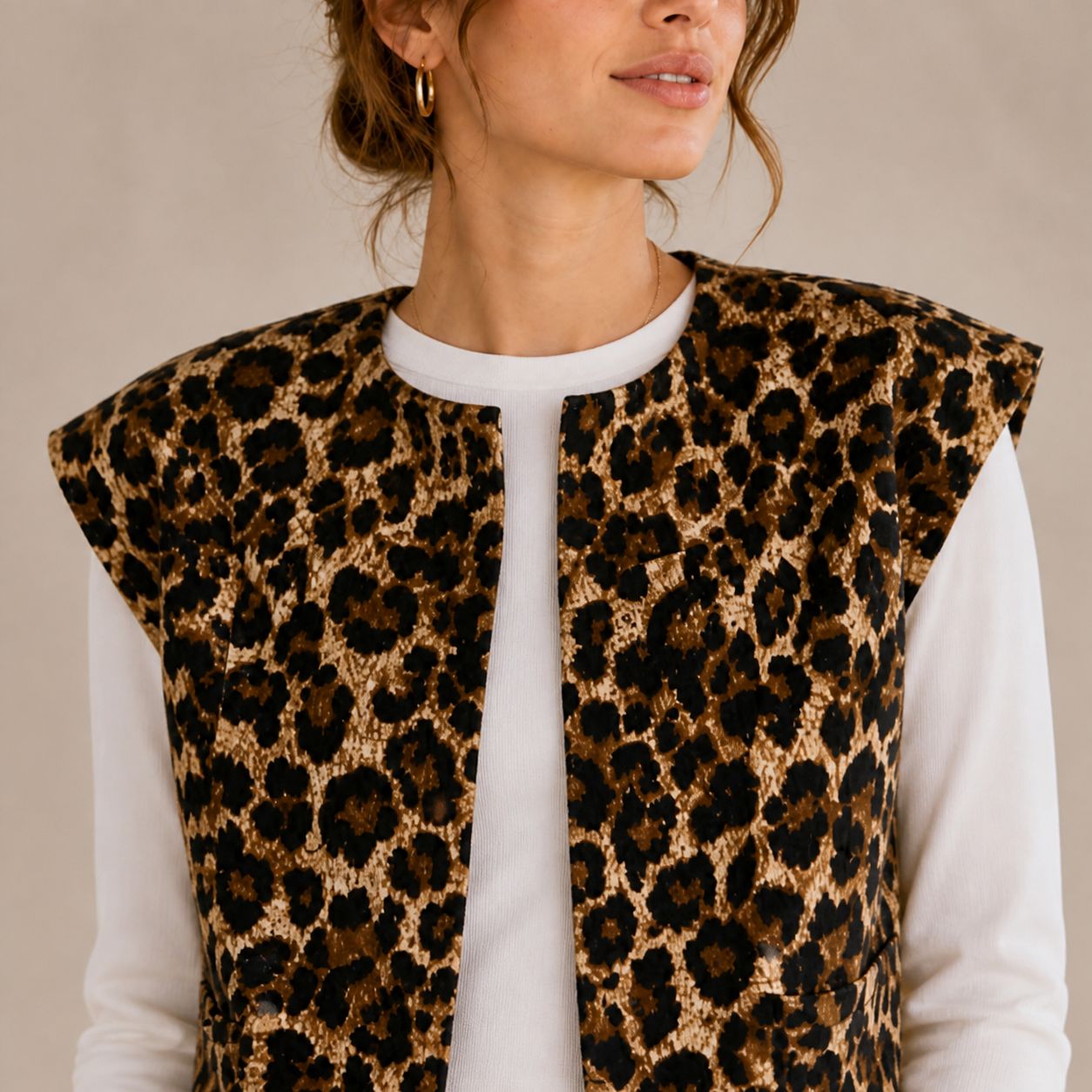 Gilet beige imprimé léopard sans manches – vue 4