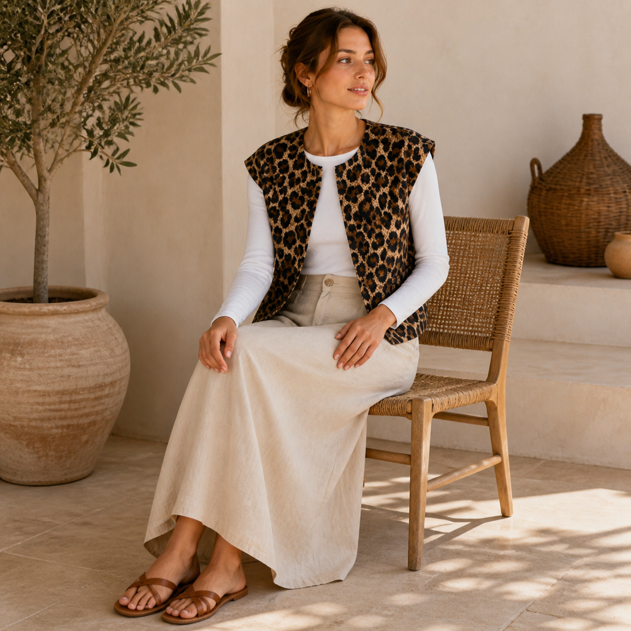 Gilet beige imprimé léopard sans manches – vue 5
