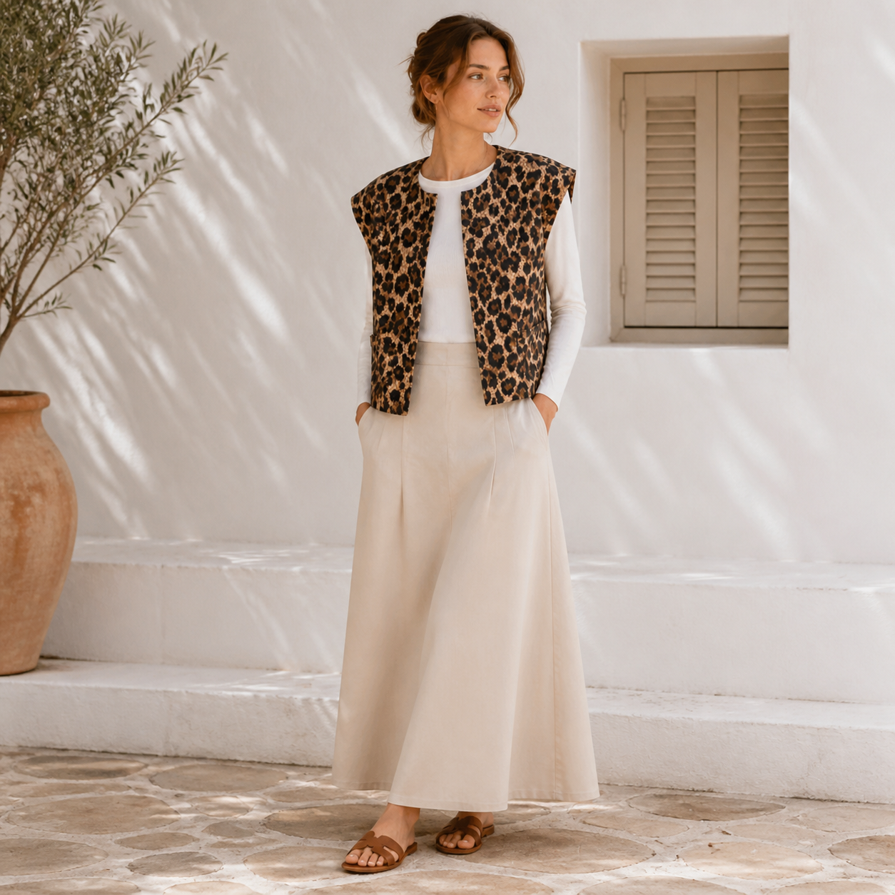 Gilet beige imprimé léopard sans manches – vue 6