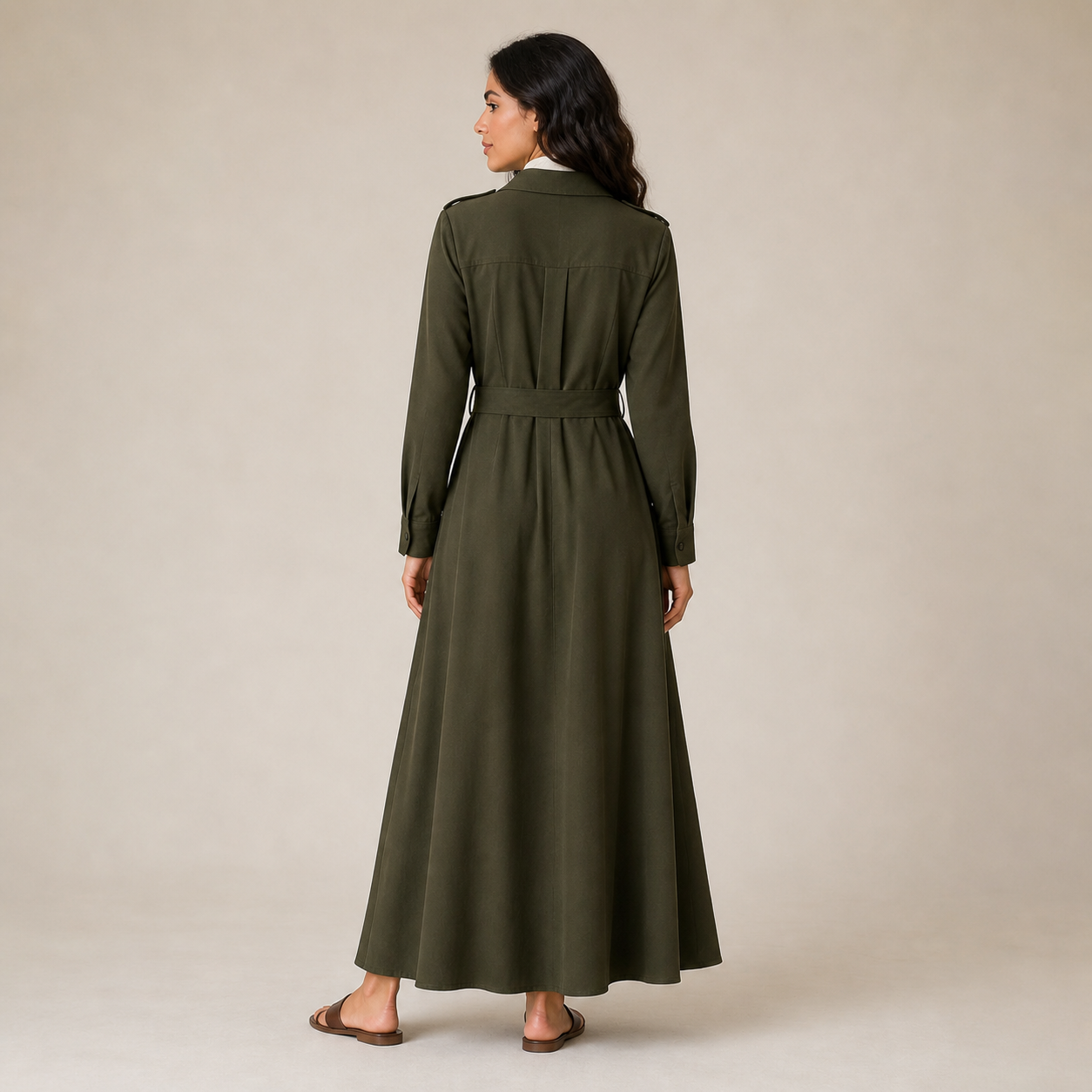 Robe longue kaki safari ceinturée Tsniout - vue 2
