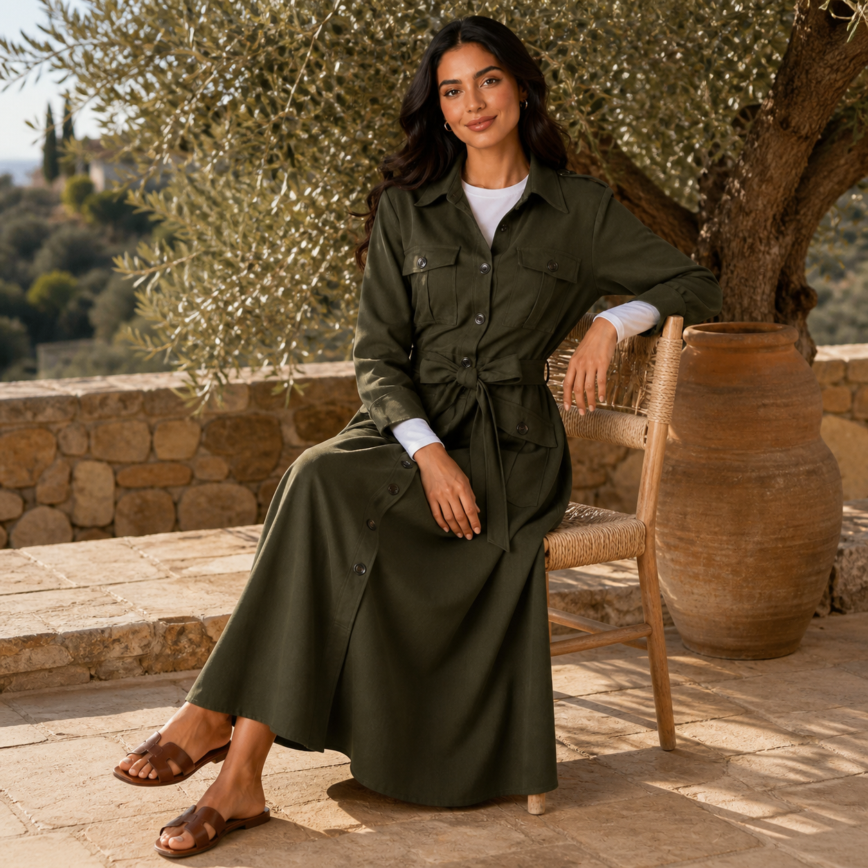 Robe longue kaki safari ceinturée Tsniout - vue 5