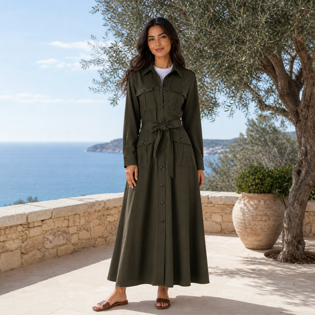 Robe longue kaki safari ceinturée Tsniout - vue 6