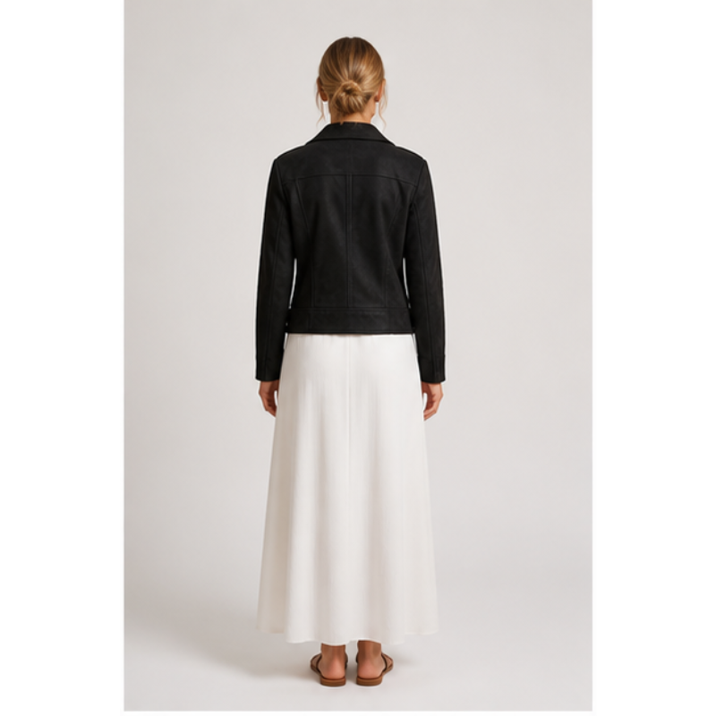 Veste biker noire en suédine Tsniout – 02 dos studio