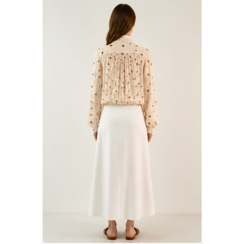 Blouse beige à pois et nœud Tsniout – vue 2