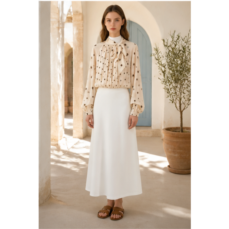 Blouse beige à pois et nœud Tsniout – vue 6