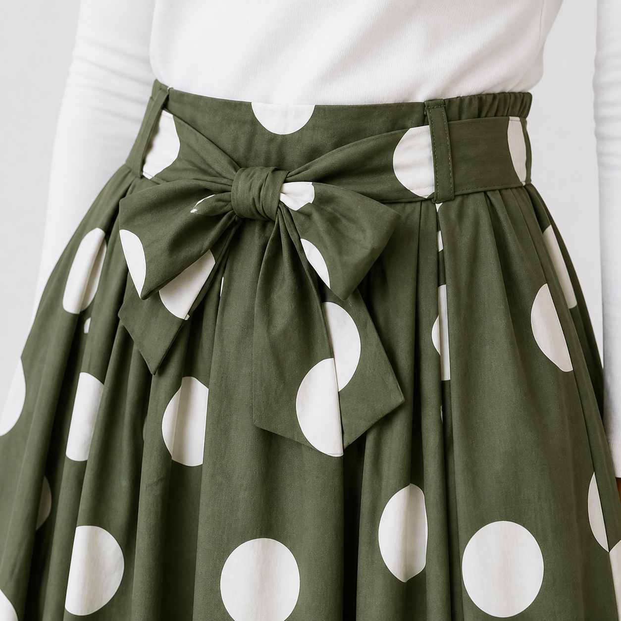 Jupe longue verte à pois blancs et ceinture Tsniout – 04 zoom produit