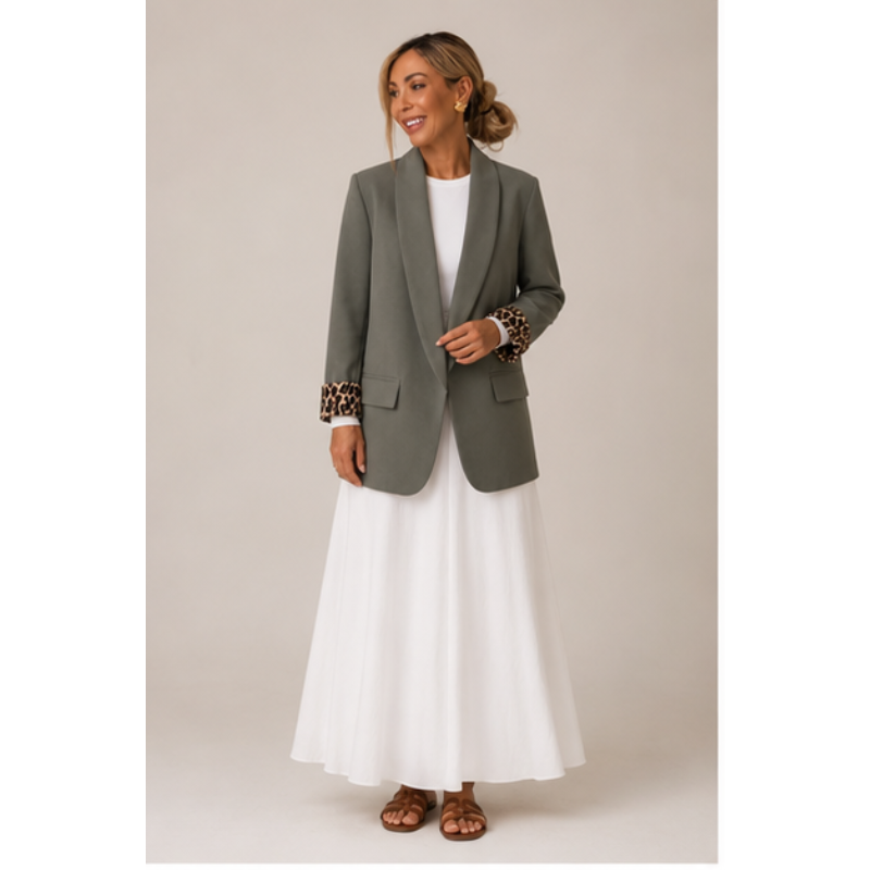 Blazer kaki à manches léopard Tsniout – 01 face studio
