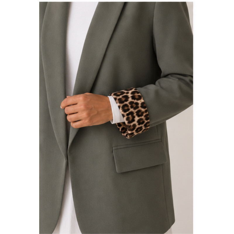 Blazer kaki à manches léopard Tsniout – 04 zoom produit