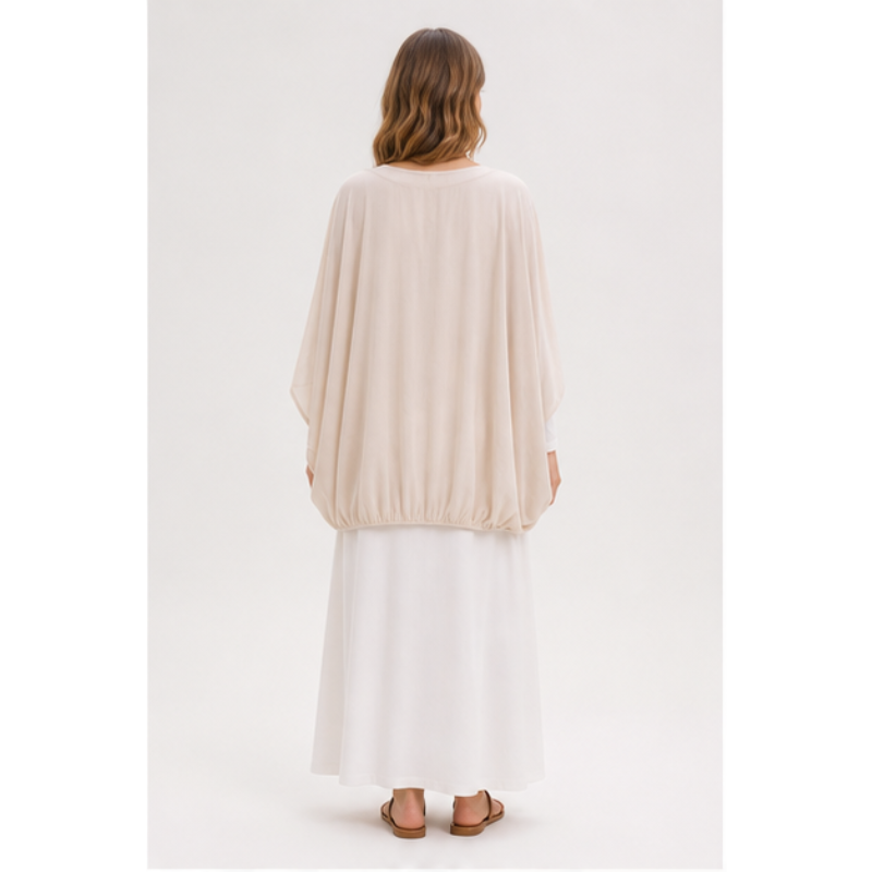 Tunique fluide beige bi-matière pailletée Tsniout – vue 2